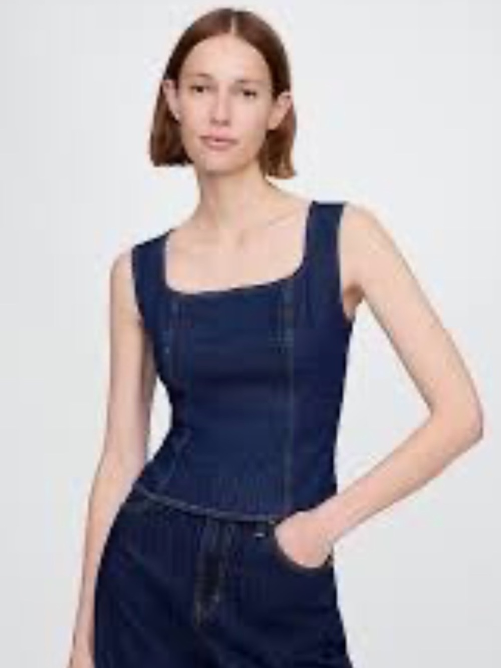 GAP Dark Indigo Sleeveless Square Neckline Denim Top Sz 12 
Denim/ Timeless